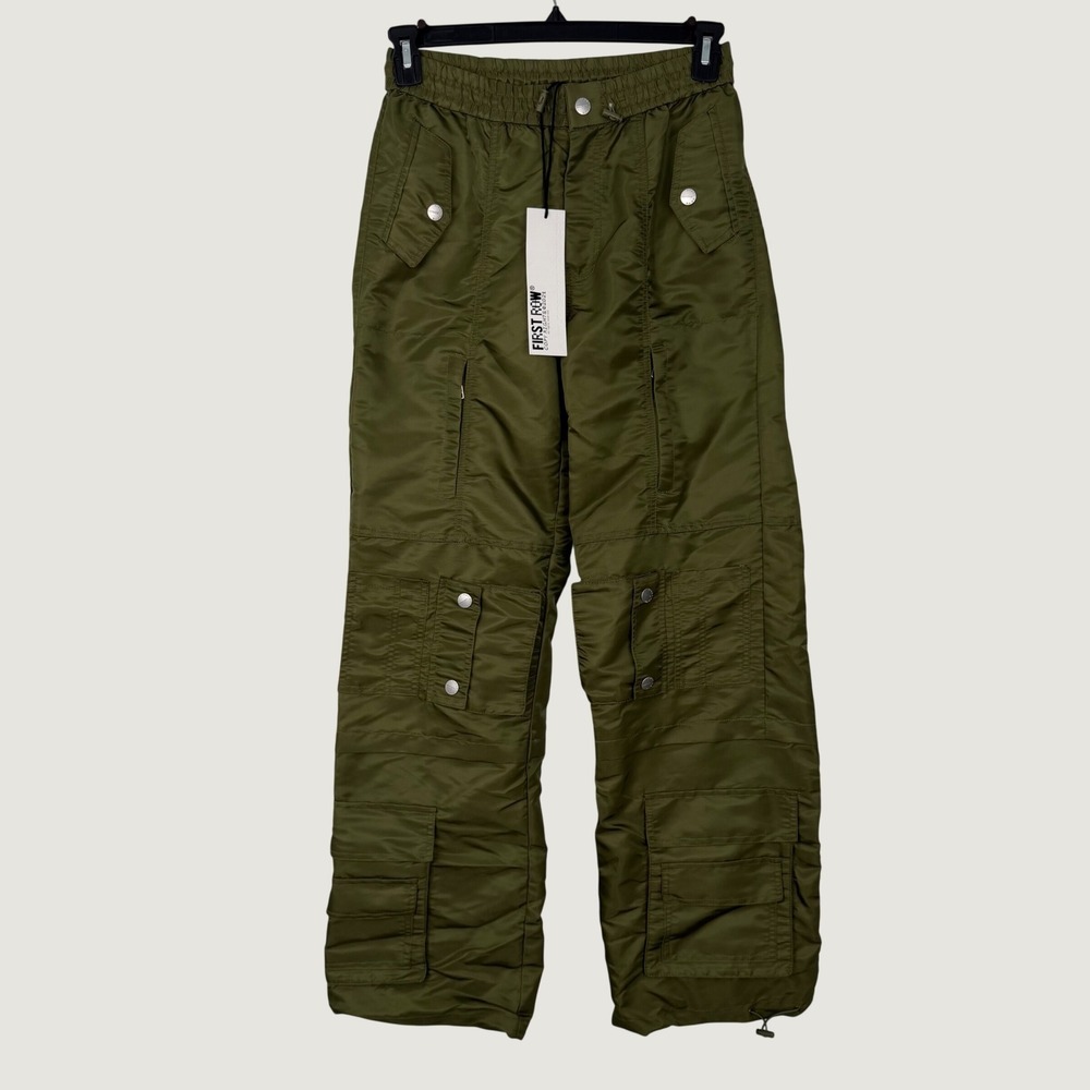 New - First Row Arnold Cargo High Waist Parnts Olive Green Nylon Multi Pocket M
